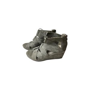 Eileen Fisher Dibs Gray Suede Lace-Up Wedge Sandals Size 8.5